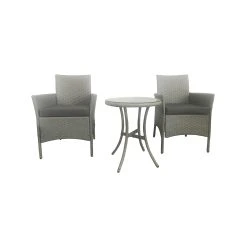 Flash Sale ❤️ Marquee 3pcs Steel Rattan Glass Setting Grey Other - To Australia 🎉