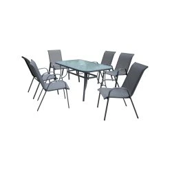 Discount ⌛ Australia Only - Marquee 7 Piece Steel Sling Back Outdoor Setting Charcoal 😀